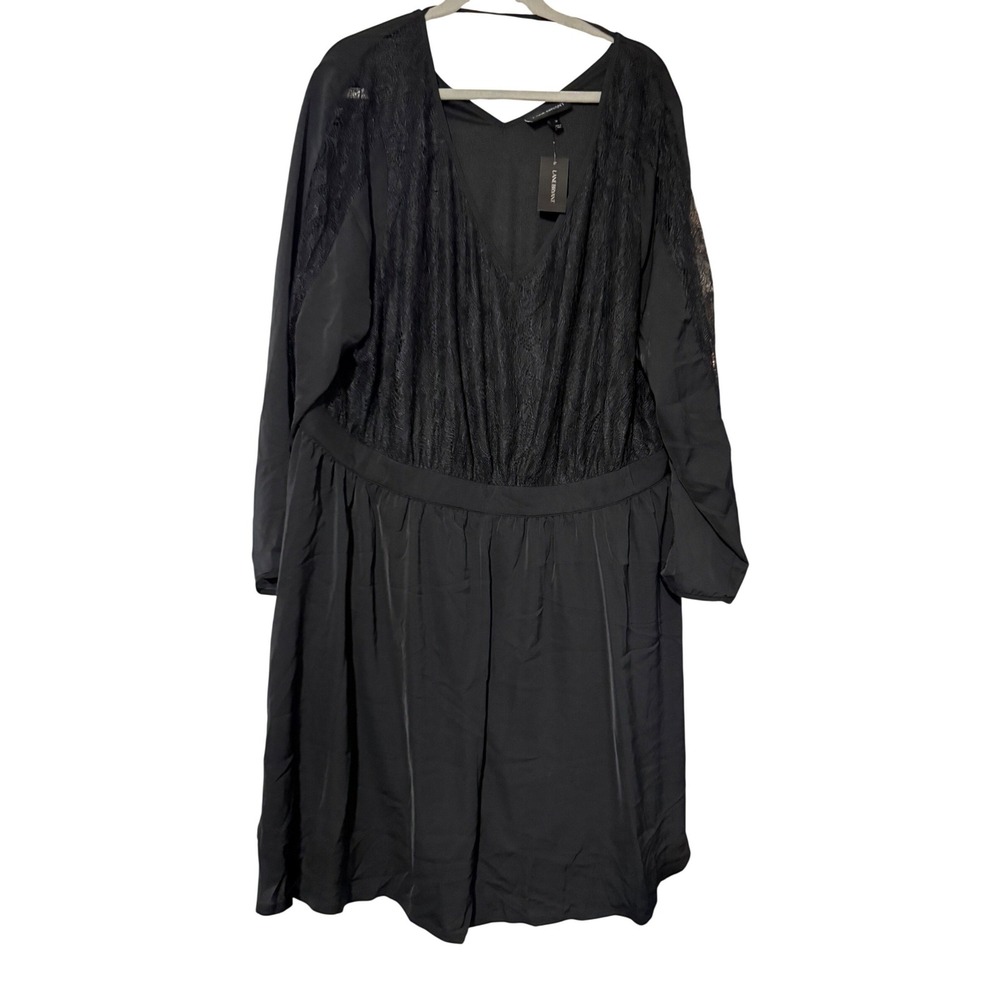 Lane Bryant Black Lace Bodice Romper Plus Size 28 V-Neck Long Sleeve F5230 NEW